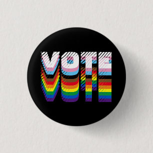 Bóton Redondo 2.54cm Votar tipografia do arco-íris orgulho gay gráfico