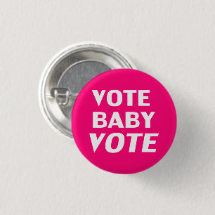 Bóton Redondo 2.54cm "vote baby vote" rosa-quente, branco-magenta