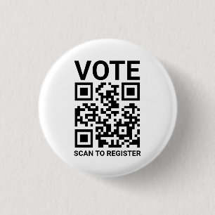 Bóton Redondo 2.54cm Vote Digitalizar Código QR para registrar preto-br