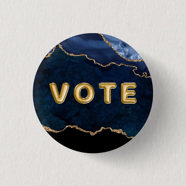 Bóton Redondo 2.54cm Voto Dourado Azul Geodo (Frente)