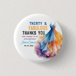 Bóton Redondo 2.54cm Watercolor Dress 30th Birthday Elegant & Feminine