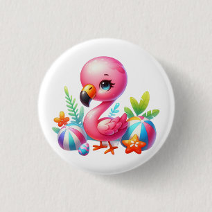 Bóton Redondo 2.54cm Watercolor Flamingo Cartoon Clipart