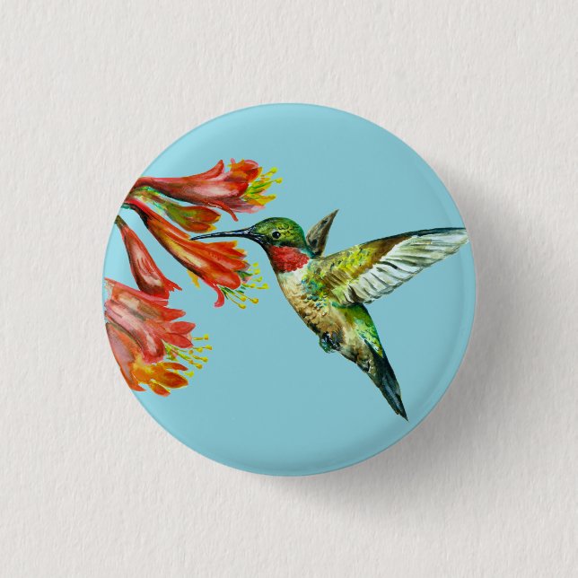 Bóton Redondo 2.54cm Watercolor Hummingbird (Frente)