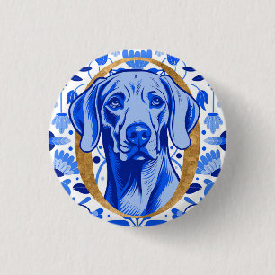 Bóton Redondo 2.54cm Weimaraner espiando através da letra "O" em Ouro