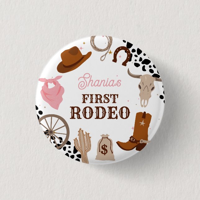Bóton Redondo 2.54cm Western First Rodeo Wild West Girl Primeiro Aniver (Frente)