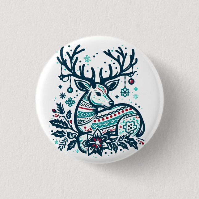 Bóton Redondo 2.54cm Whimsical Christmas Deer Vector Clipart - Festive (Frente)