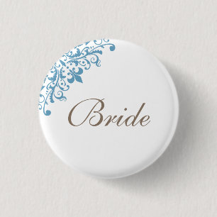 Bóton Redondo 2.54cm White Blue Fleur de Lis Bride