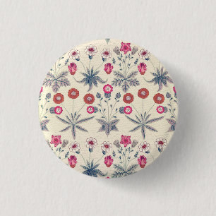 Bóton Redondo 2.54cm William Morris Daisy Padrão Floral Vermelho Laran