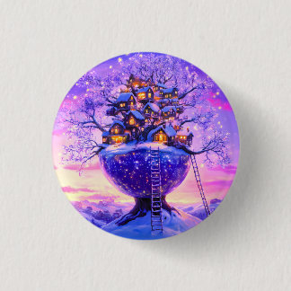 Bóton Redondo 2.54cm Winter Fantasy Snowy Tree Village Landscape