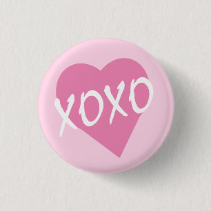 Bóton Redondo 2.54cm XOXO XOXO, Coração Cor-de-Rosa namorados, beija Hu