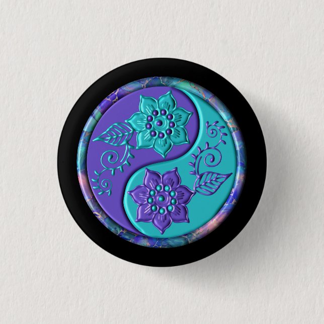 Bóton Redondo 2.54cm Yin Yang Azul e Roxo (Frente)