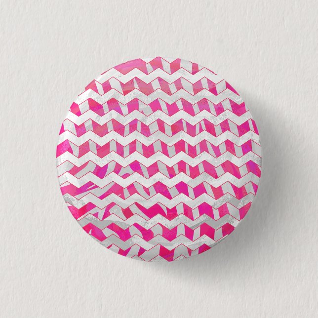 Bóton Redondo 2.54cm Zebra Chevron Branca, Rosa-Quente (Frente)