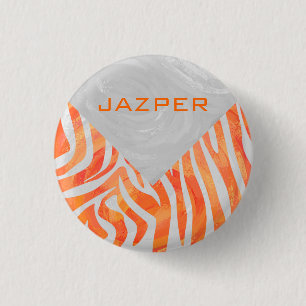 Bóton Redondo 2.54cm Zebra Monograma Laranja e Branco