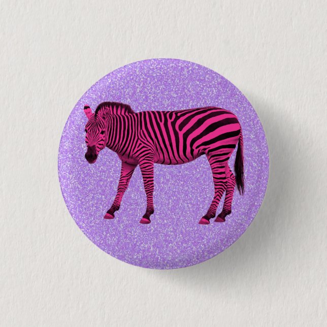 Bóton Redondo 2.54cm Zebra Rosa Quente em Purpurina Roxa (Frente)
