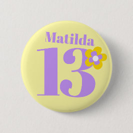 Bóton Redondo 5.08cm 13 Festa de aniversário amarela roxa
