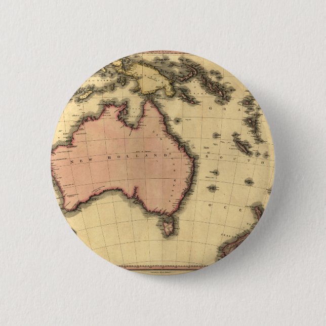 Bóton Redondo 5.08cm 1818 mapa de Australasia - Austrália, Nova (Frente)