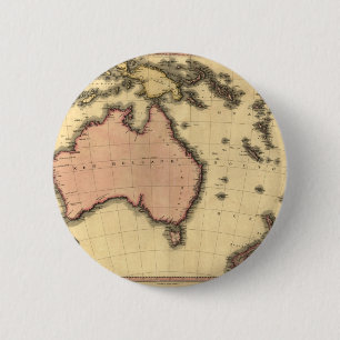Bóton Redondo 5.08cm 1818 mapa de Australasia - Austrália, Nova