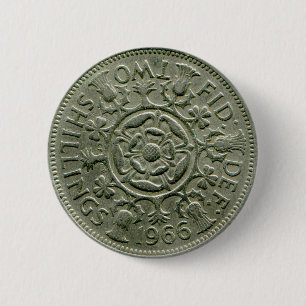 Bóton Redondo 5.08cm 1966 Ingleses botão de dois xelins