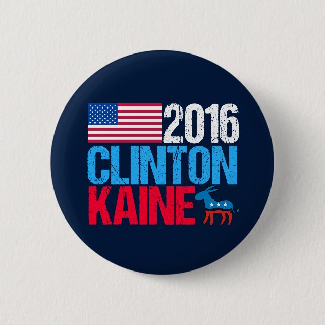 Bóton Redondo 5.08cm 2016 Hillary Clinton Tim Kaine Democrat (Frente)