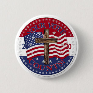 Bóton Redondo 5.08cm 2020 O Vosso Voto Conta Bandeira Americana E Cruza