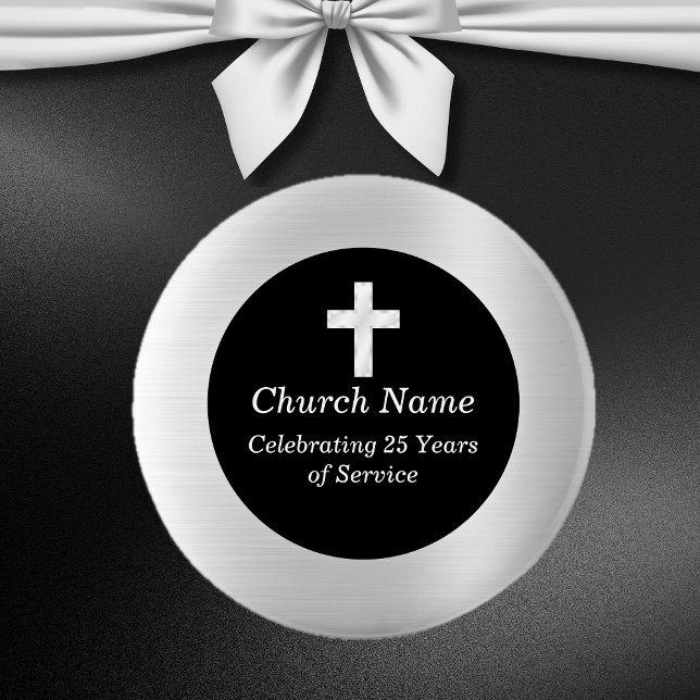 Bóton Redondo 5.08cm 25 da Igreja - Aniversário negro e prata (Church 25th Anniversary Black and Silver Keepsake Button)