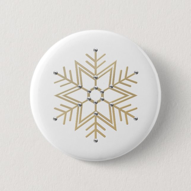 Bóton Redondo 5.08cm 2 prata e floco de neve Dourado 3-D (Frente)