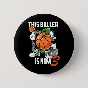 Bóton Redondo 5.08cm 3º Aniversário do Jogador de Basquete Engraçado