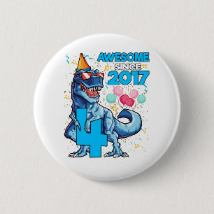 Bóton Redondo 5.08cm 4º aniversário Dinossauro 4 anos Crianças de 4
