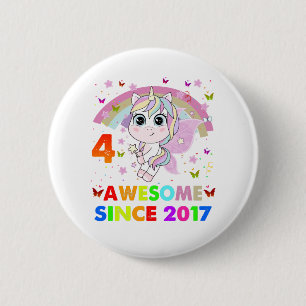 Bóton Redondo 5.08cm 4 anos Unicorn 4º aniversário Garota Unicórnio Par