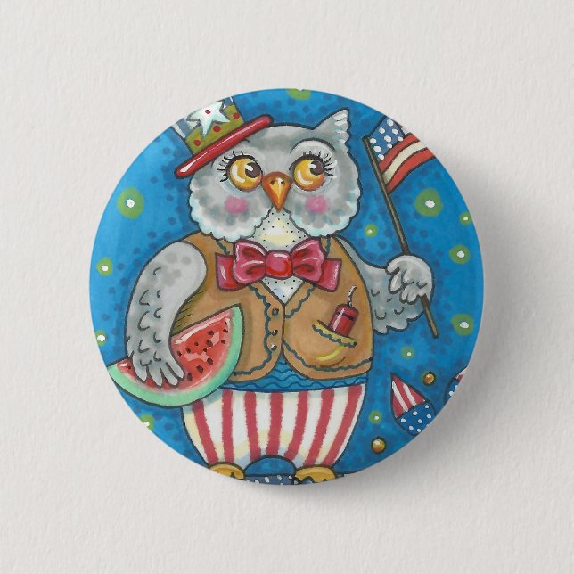 BÓTON REDONDO 5.08CM 4 DE JULHO DE HOOT OWL, BOTÃO DE PÁSSARO (Frente)