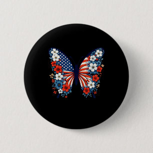 Bóton Redondo 5.08cm 4 De Julho Flor De Borboleta Vermelha Flor Vermelh