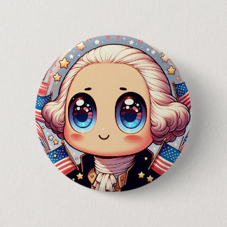 Bóton Redondo 5.08cm 4 de julho Kawaii George Washington Pin