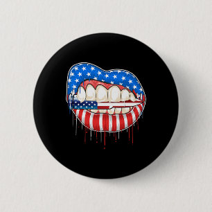 Bóton Redondo 5.08cm 4 De Julho Morde A Bala Lábios Bandeira Americana
