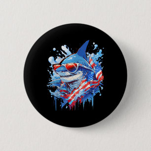 Bóton Redondo 5.08cm 4 de julho Patriotic Funny Shark Sungles Independe