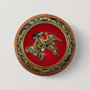 Bóton Redondo 5.08cm [500] Hokusai - Shoki Riding Shishi Lion