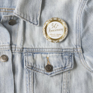 Bóton Redondo 5.08cm 50th Aniversário de casamento dourado