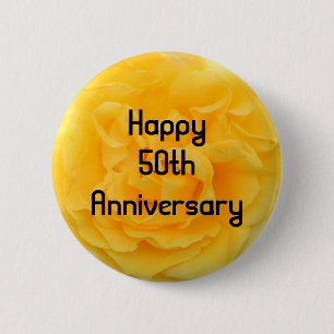 Bóton Redondo 5.08cm 50th Broche do Pin do botão do rosa amarelo do