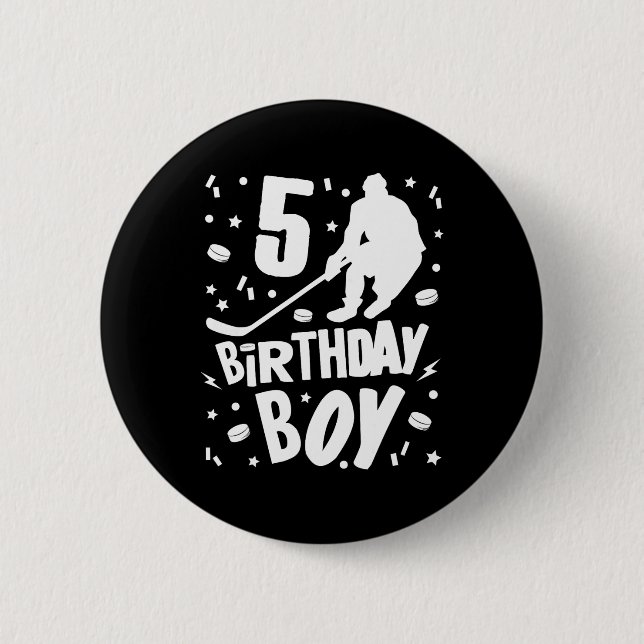 Bóton Redondo 5.08cm 5 Birthday Boy Ice Hockey Kids 5 Anos Festa (Frente)
