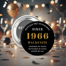 Bóton Redondo 5.08cm 60th Birthday 1966 Elegant Chic Black Gold