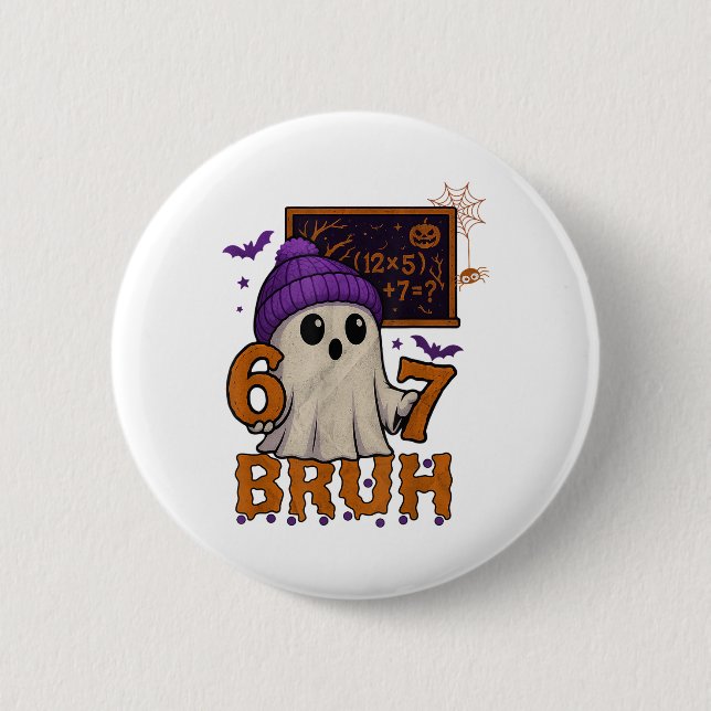 Bóton Redondo 5.08cm 67 Professor Fantasma de Halloween Seis Sete Meme  (Frente)