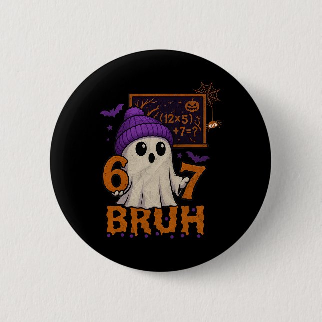 Bóton Redondo 5.08cm 67 Professor Fantasma de Halloween Seis Sete Meme  (Frente)
