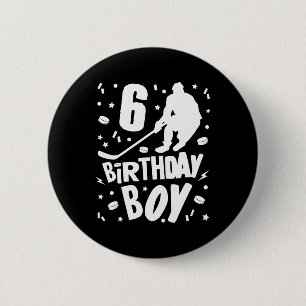Bóton Redondo 5.08cm 6 Birthday Boy Ice Hockey Kids 6 Anos Festa