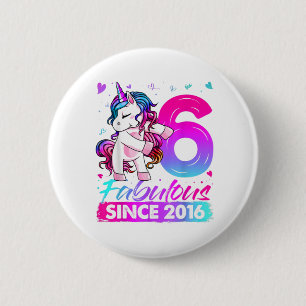 Bóton Redondo 5.08cm 6 Years Old Unicorn Flossing 6th Birthday Girl