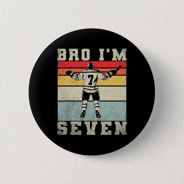 Bóton Redondo 5.08cm 7th Birthday Ice Hockey Boy 7 Year Old Hockey Play (Frente)