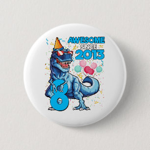 Bóton Redondo 5.08cm 8º aniversário Dinossauro 8 anos Crianças de 8