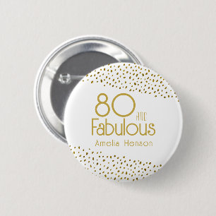 Bóton Redondo 5.08cm 80 e Fabuloso 80 de Glitter Dourado Aniversário