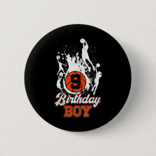 Bóton Redondo 5.08cm 9º Tema de Basquete de Aniversário Garoto de Anive