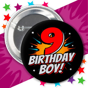 Bóton Redondo 5.08cm 9 anos de idade, super-herói Aniversário Nove Aniv