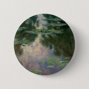 Bóton Redondo 5.08cm A ÁGUA ESTÁ EM PINK VERDE POND, por Claude Monet