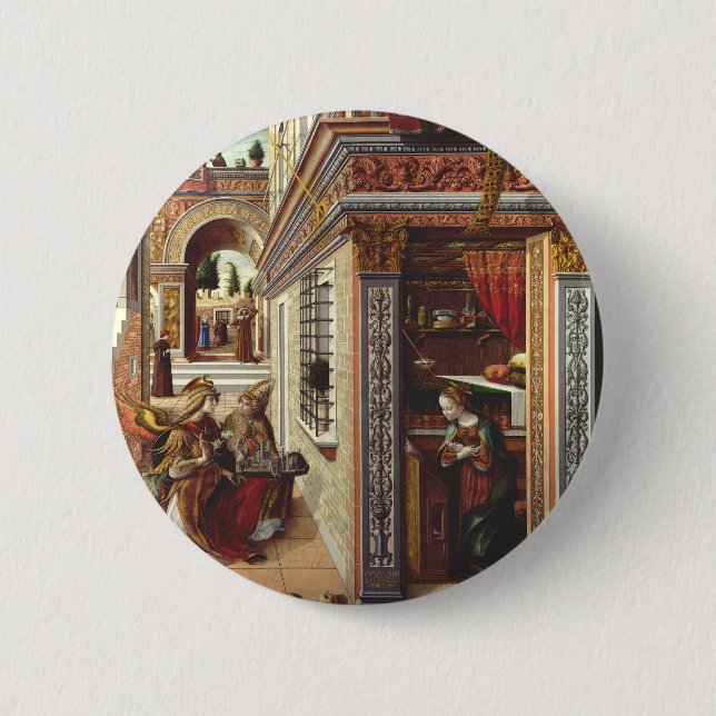 Bóton Redondo 5.08cm A Anunciação Carlo Crivelli Arte Renascentista (Frente)